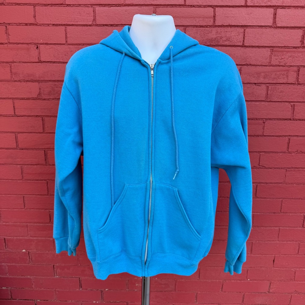 Cheetah by Mervyns Sweatshirt Mens Size Large Blue Fleece Zip Up Hoodie Blank